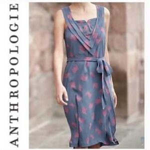 Anthropologie Pleaded Gray and Pink Sheer (Over Slip) Midi Dress